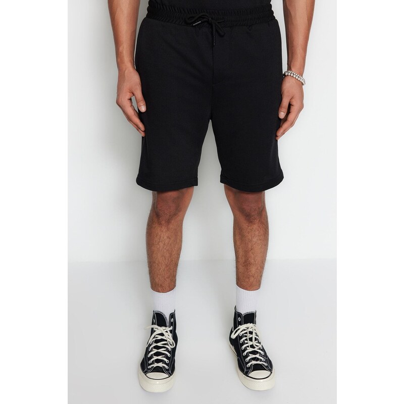 Trendyol Black Men's Regular/Regular Cut Tshirt-Shorts Cotton Tracksuit Set