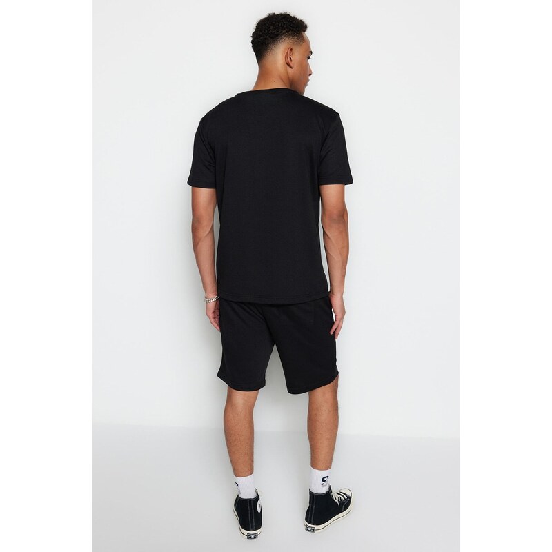 Trendyol Black Men's Regular/Regular Cut Tshirt-Shorts Cotton Tracksuit Set