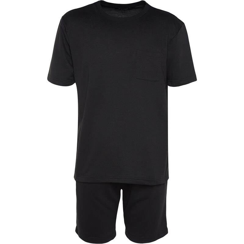 Trendyol Black Men's Regular/Regular Cut Tshirt-Shorts Cotton Tracksuit Set