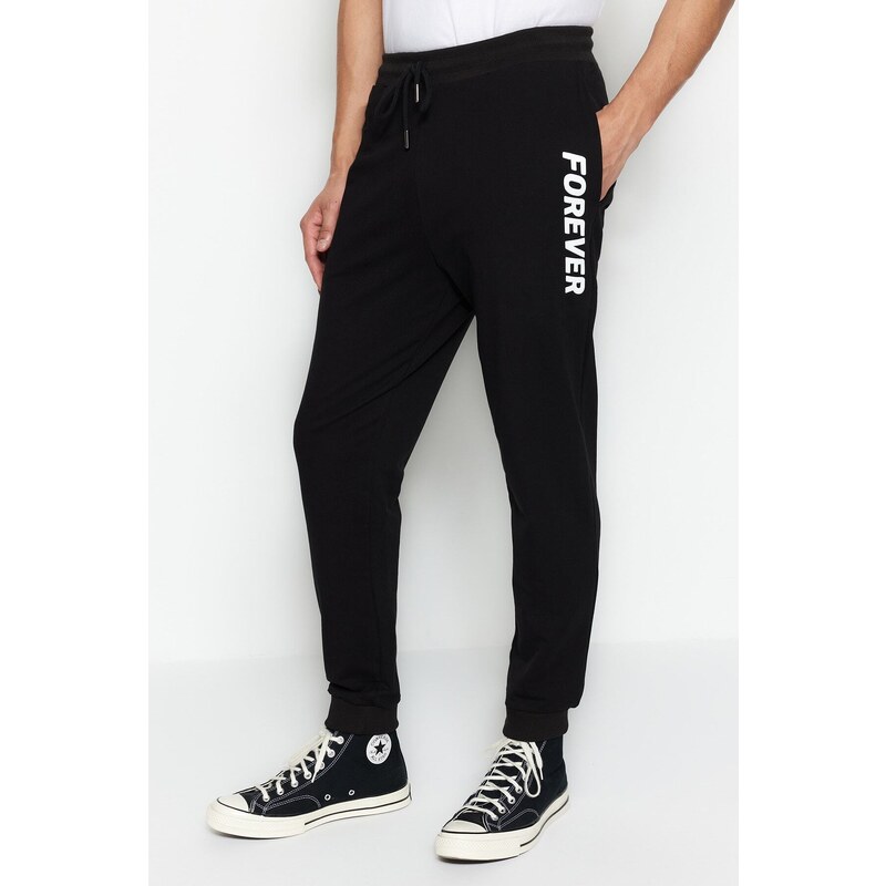 Trendyol Black Regular/Regular Fit Printed Elastic Cuff Sweatpants