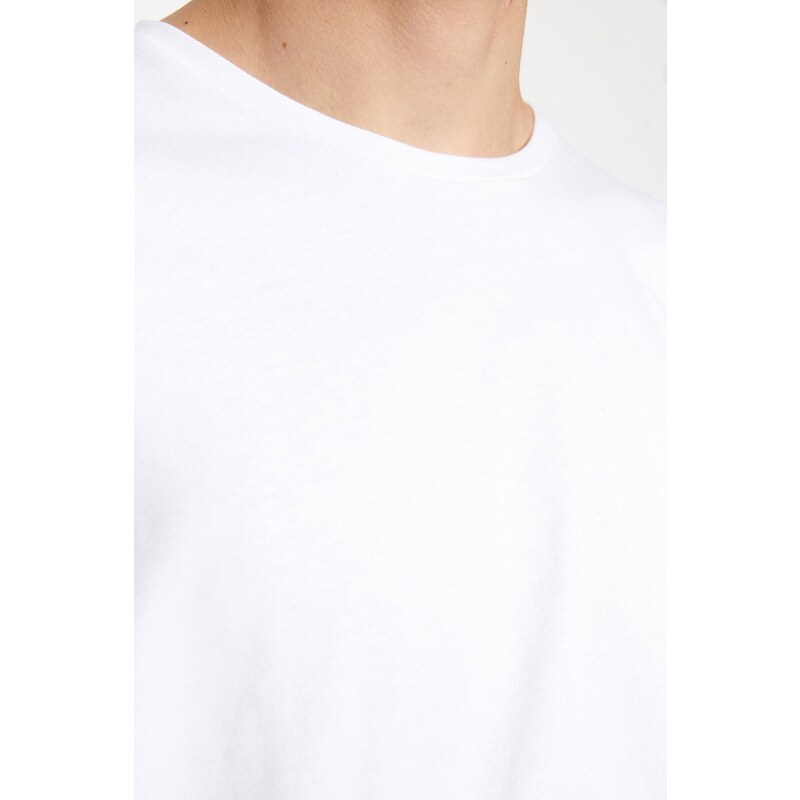 Trendyol Bílé pánské oversized/široký střih 100% bavlna posádky s potiskem zadní tričko