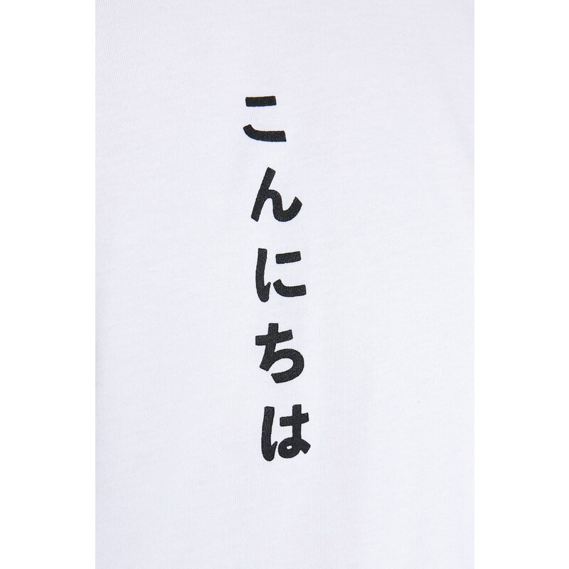 Trendyol White Oversize/Wide Cut Far East Text Printed Short Sleeve 100% Cotton T-Shirt