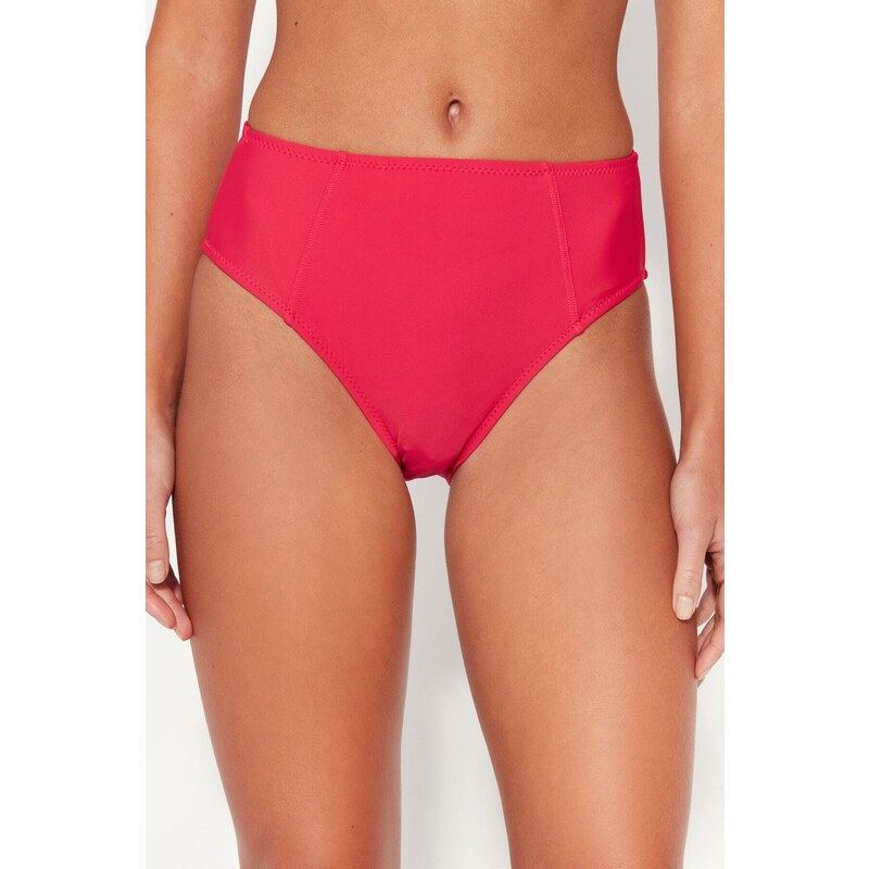 Trendyol Fuchsia s vysokým pasem Regular Leg Bikini Bottom