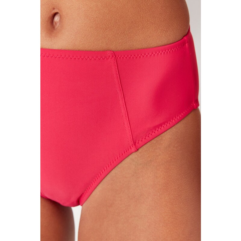 Trendyol Fuchsia s vysokým pasem Regular Leg Bikini Bottom