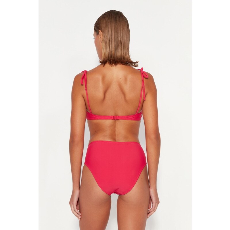 Trendyol Fuchsia s vysokým pasem Regular Leg Bikini Bottom