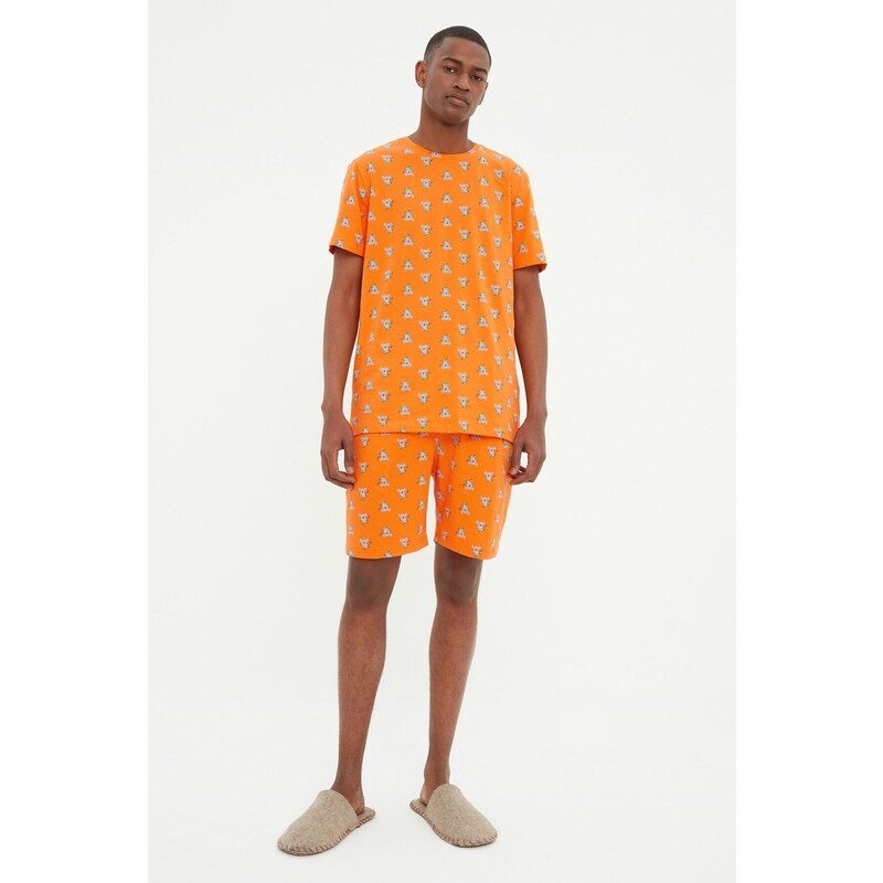 Trendyol Orange Regular Fit Koala Printed Knitted Shorts Pajamas Set