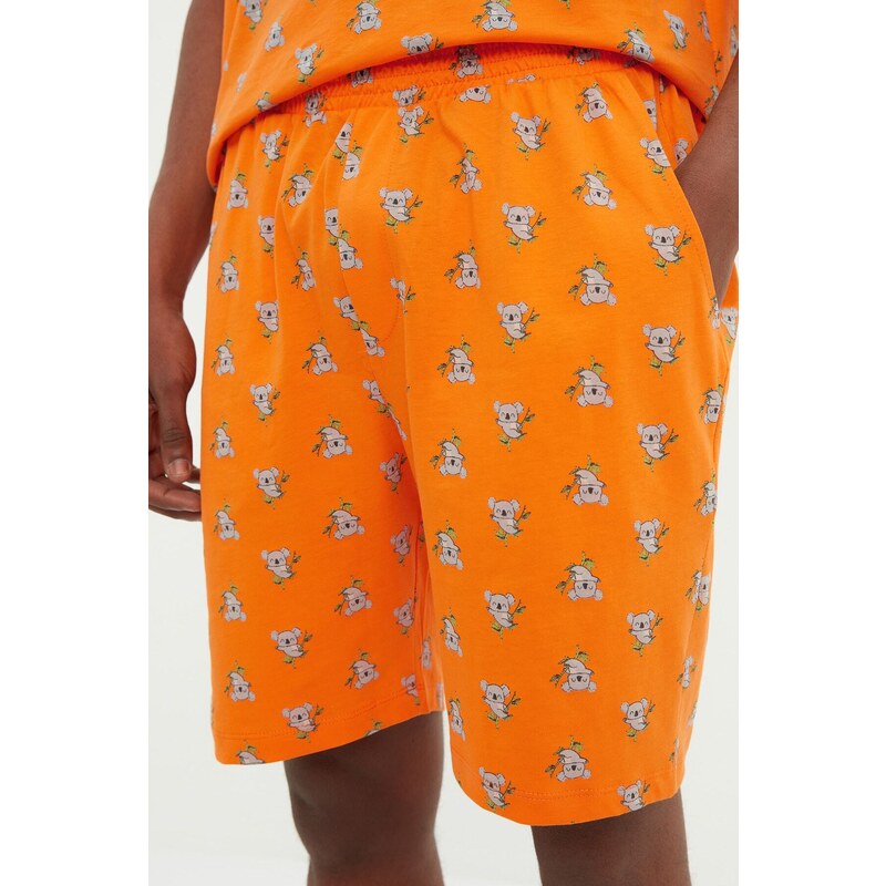 Trendyol Orange Regular Fit Koala Printed Knitted Shorts Pajamas Set