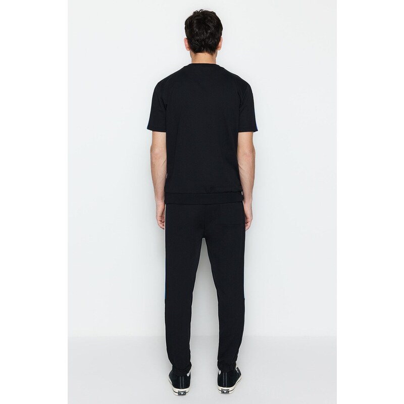 Trendyol Black Men's Tracksuit Set Regular/Regular Cut Paneled Text Printed