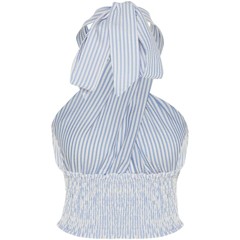 Trendyol Blue Striped Crop Woven Cross-Purchase See-through See-through Blouse