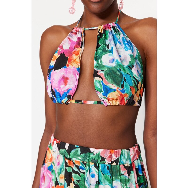 Trendyol Black Floral Print Beach Top-Top Suite