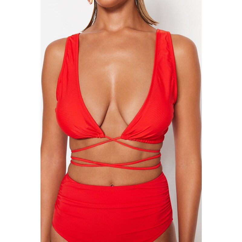 Trendyol Red Triangle Tie Bikini Top