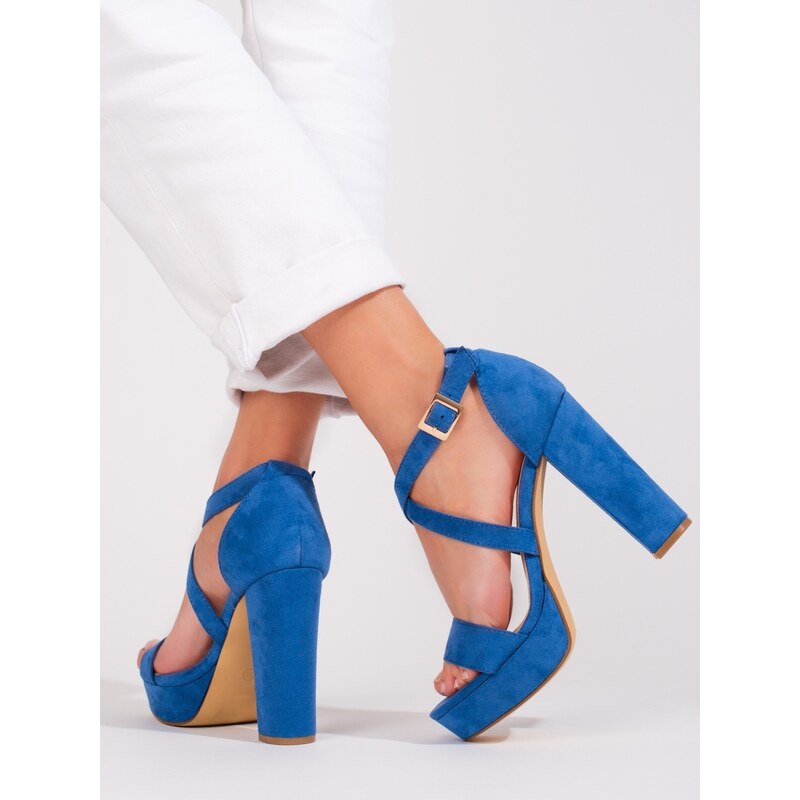 PK Luxusní dámské modré sandály na jehlovém podpatku