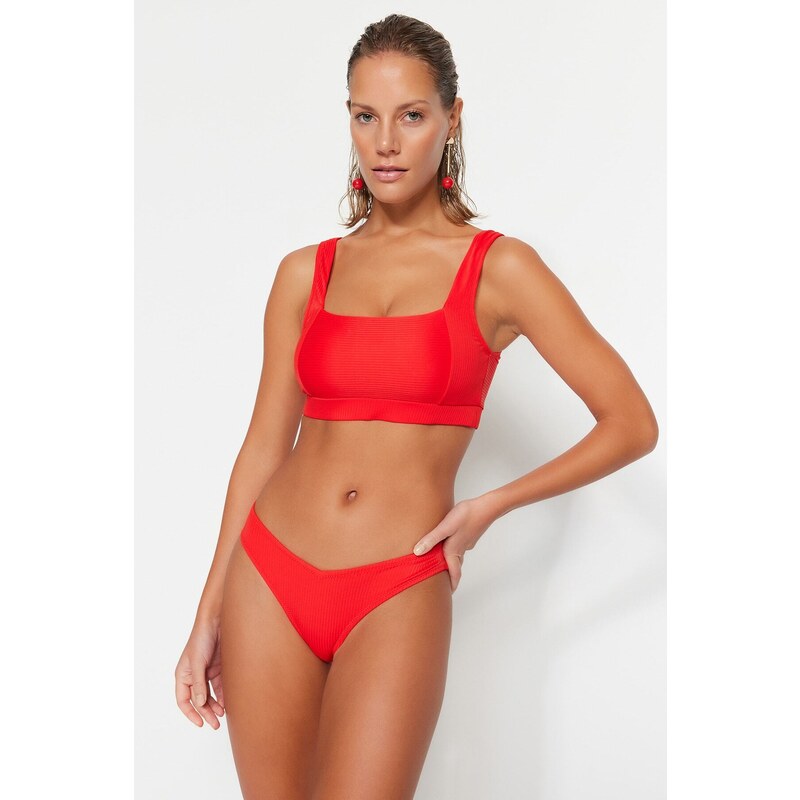 Trendyol Red V-Cut High Leg Bikini Bottoms