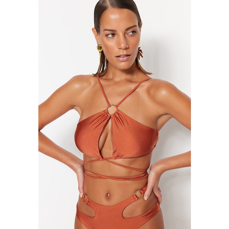 Trendyol Tile Halter Neck Accessory Bikini Top