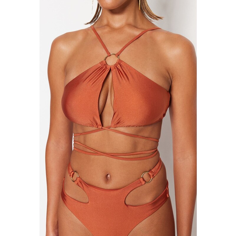 Trendyol Tile Halter Neck Accessory Bikini Top