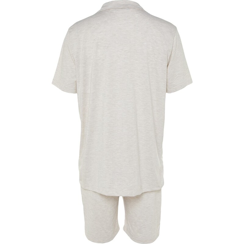 Trendyol Beige Relaxed Fit Shirt Collar Knitted Pajamas Set