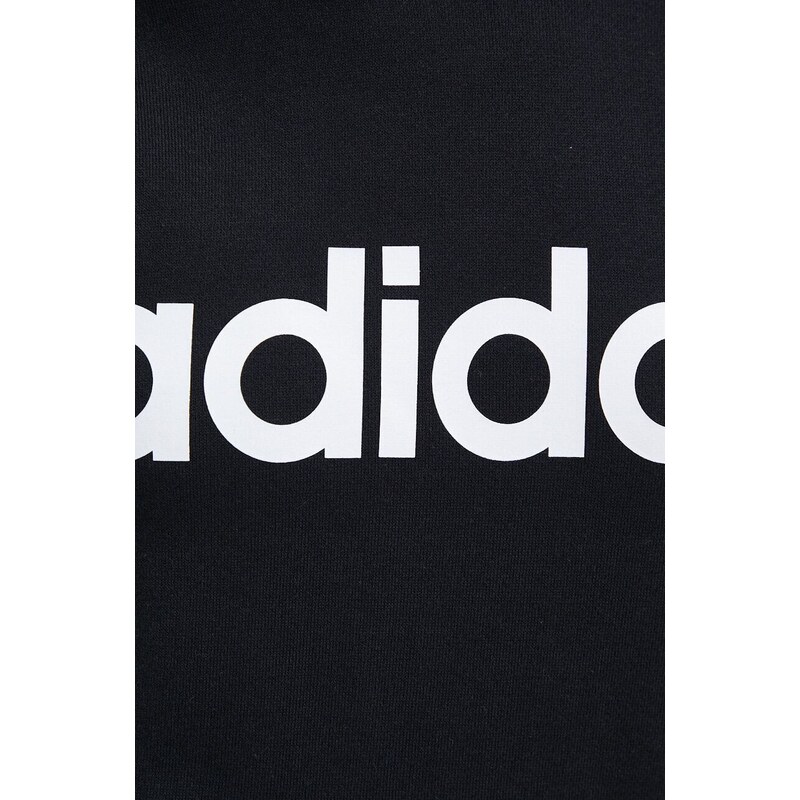 Bavlněná mikina adidas dámská, černá barva, s kapucí, vzorovaná