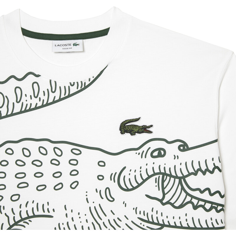 Lacoste pánské tričko volného střihu s kulatým výstřihem a potiskem krokodýla