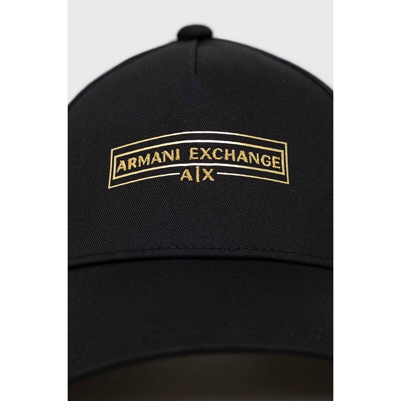 Bavlněná baseballová čepice Armani Exchange černá barva, s aplikací