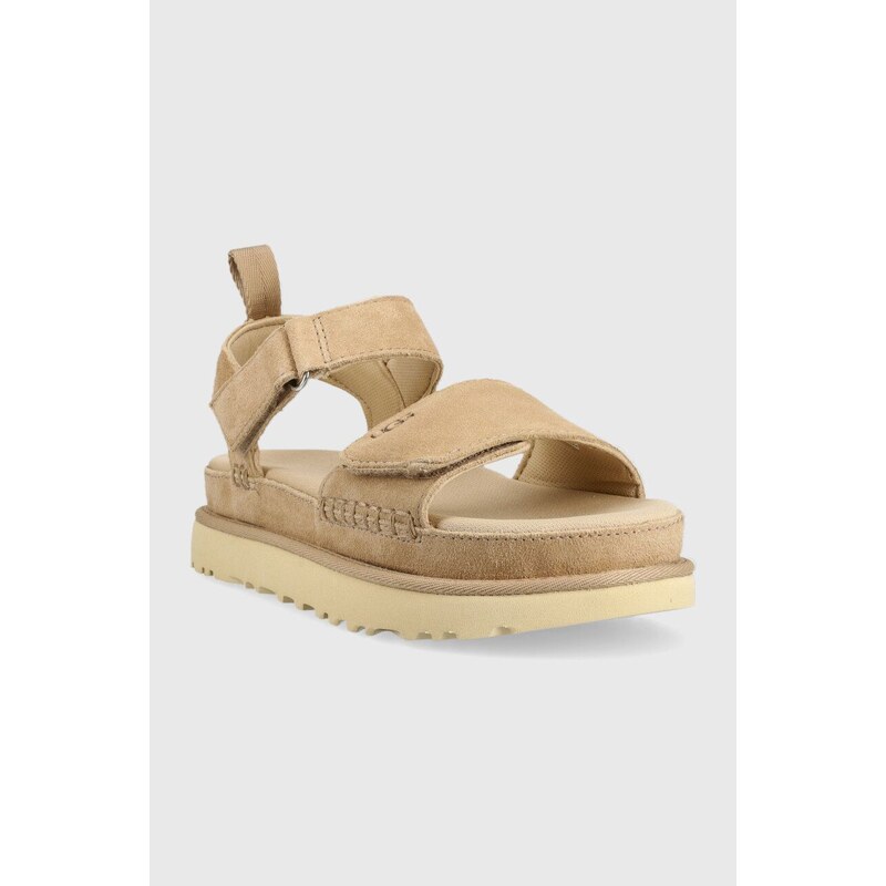 Semišové sandály UGG Goldenstar dámské, béžová barva, na platformě, 1136783