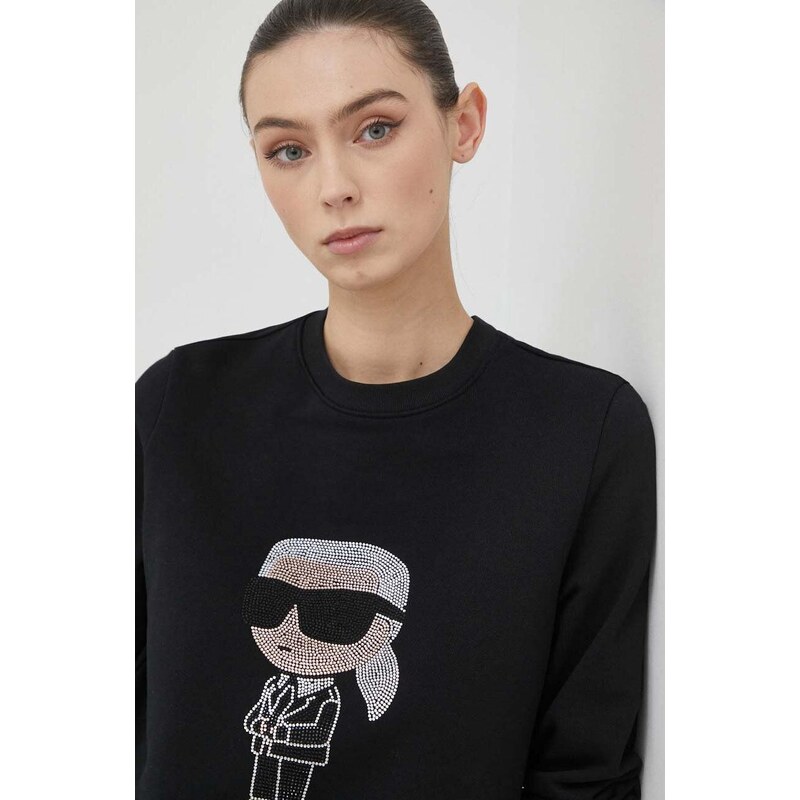 Bavlněná mikina Karl Lagerfeld dámská, černá barva, s aplikací