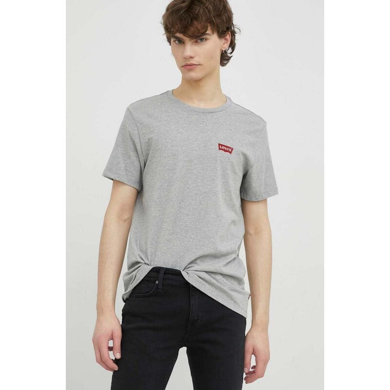 Bavlněné tričko Levi's 2-pack černá barva, s potiskem