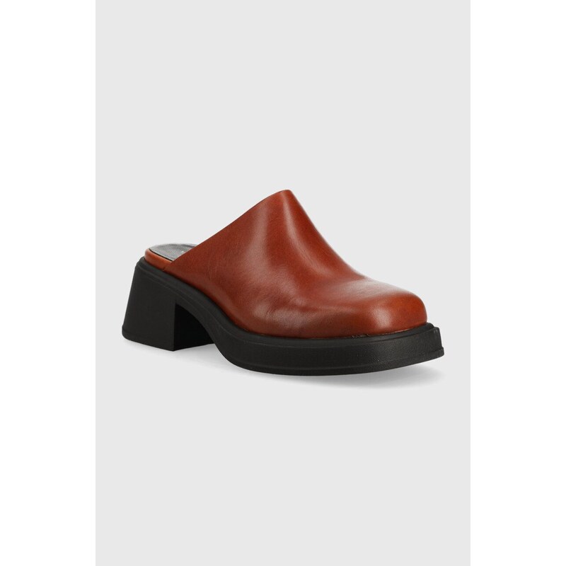 Kožené pantofle Vagabond Shoemakers DORAH dámské, hnědá barva, na podpatku