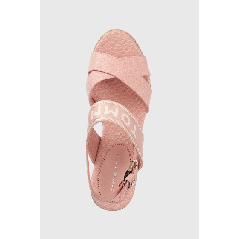 Sandály Tommy Hilfiger SEASONAL WEBBING MID WEDGE dámské, růžová barva, na klínku, FW0FW07091