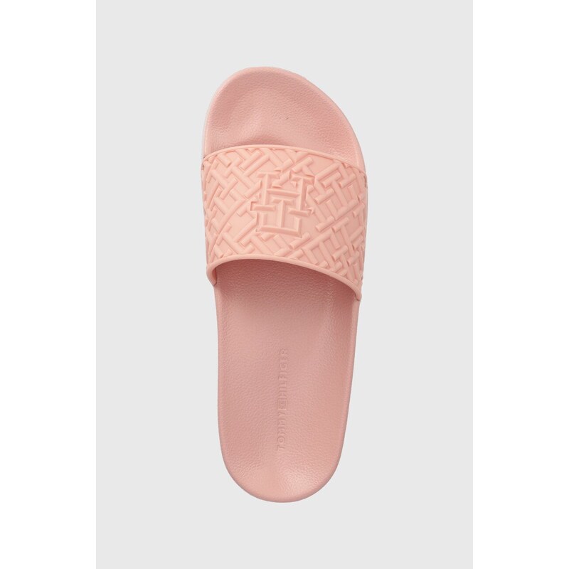 Pantofle Tommy Hilfiger TH MONOGRAM POOL SLIDE dámské, růžová barva, FW0FW06987