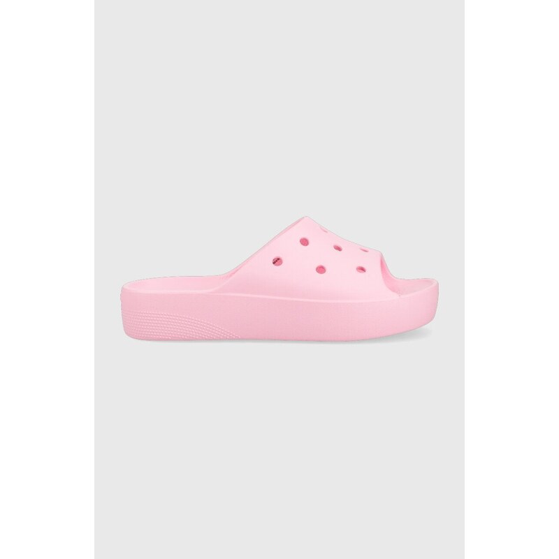 Pantofle Crocs Classic Platform Slide dámské, růžová barva, na platformě, 208180, 208180.6S0-6S0