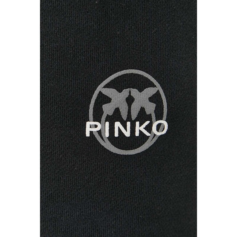 Bavlněné šortky Pinko černá barva, s potiskem, high waist