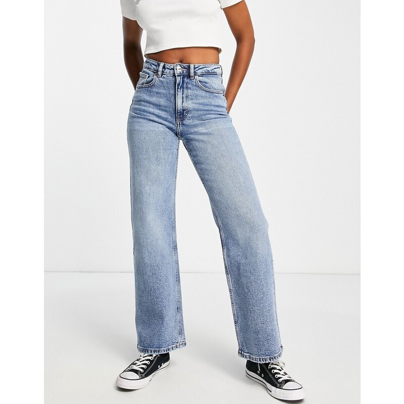 ONLY Juicy low waist wide leg jean in mid blue wash 89661744