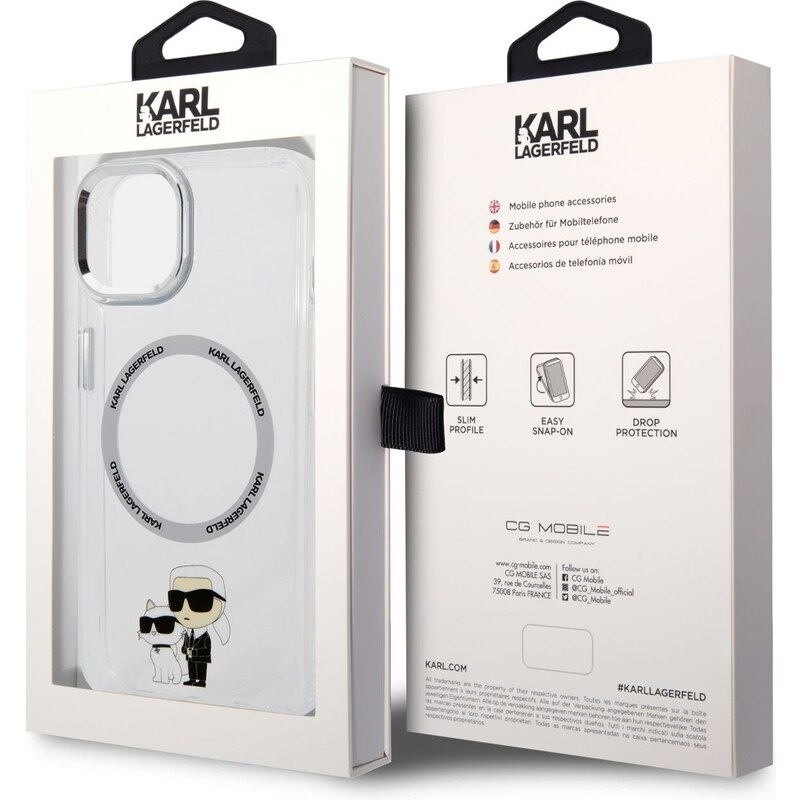 Ochranný kryt pro iPhone 14 PLUS - Karl Lagerfeld, IML Karl and Choupette NFT MagSafe Transparent