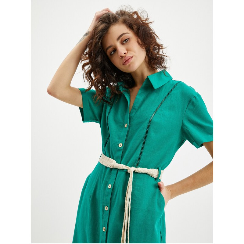 Orsay Zelené dámské lněné šaty - Dámské