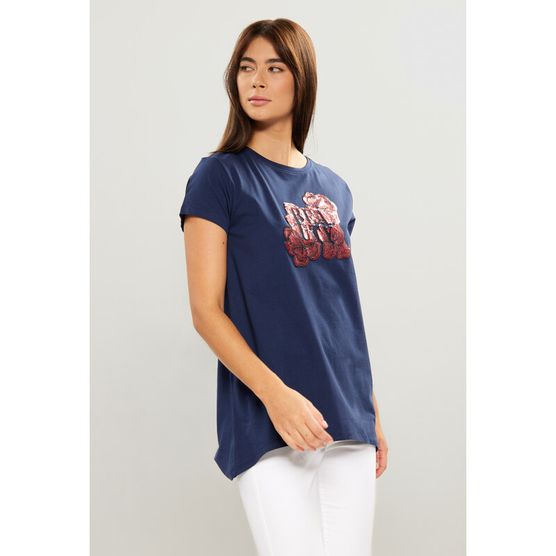 MONNARI Woman's T-Shirts Ladies' T-Shirt With Longer Back Navy Blue