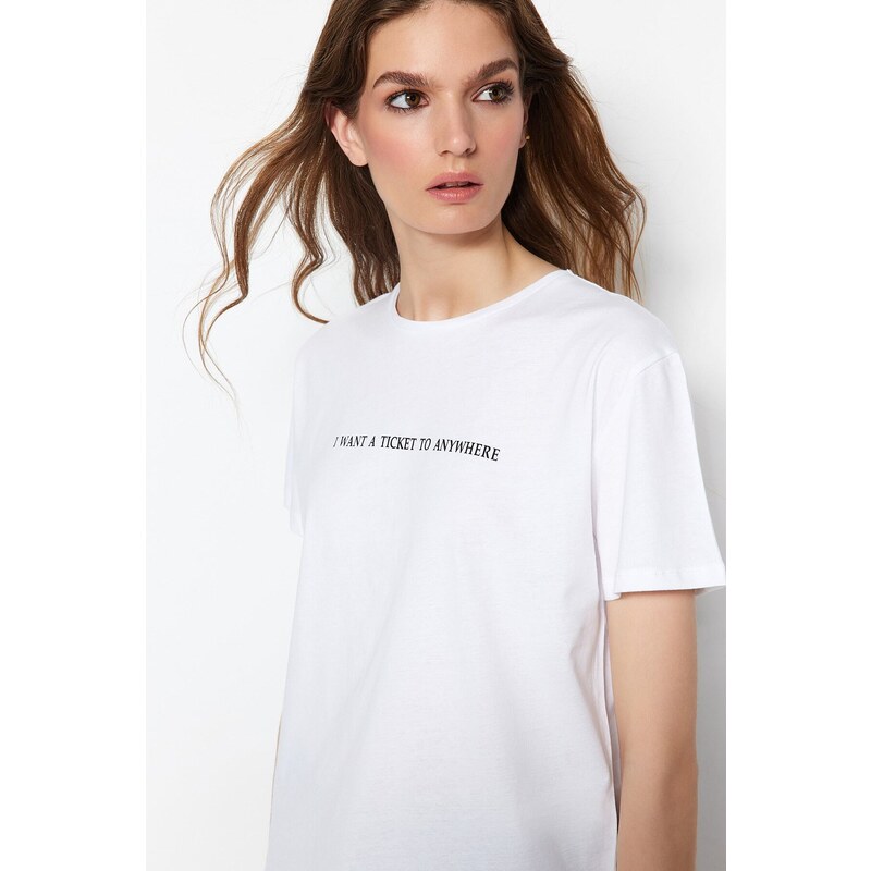 Dámské tričko Trendyol Printed Semi-Fitted Knitted