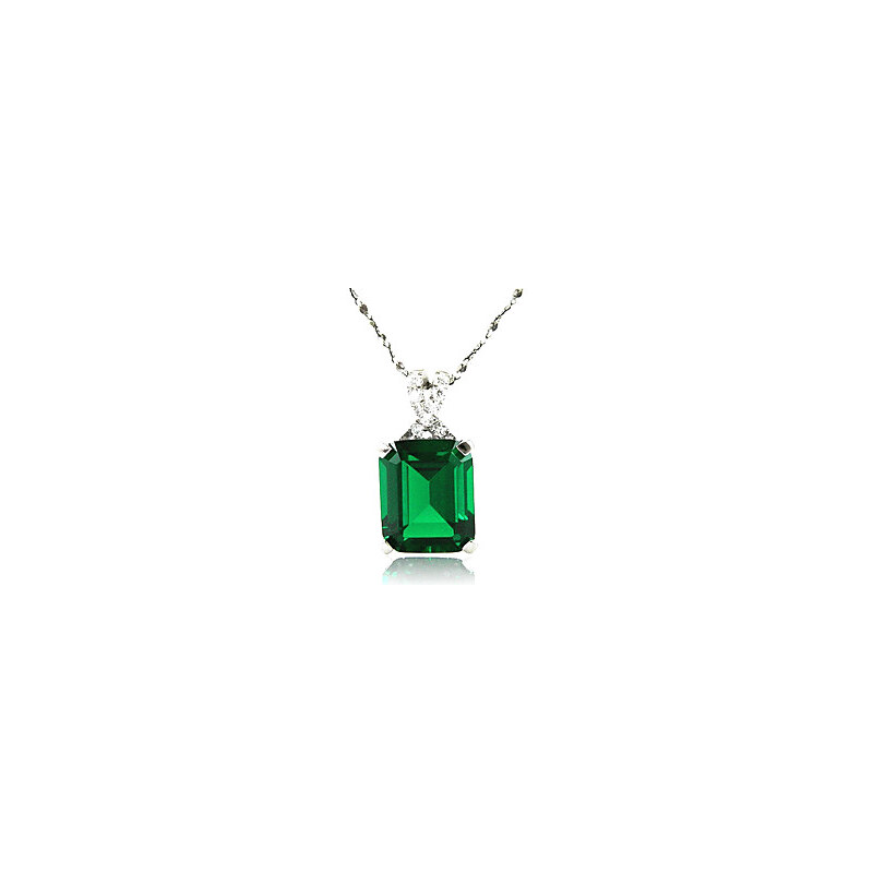 LightInTheBox Women's 925 Sterling Silver Lab Created Emerald PendantNecklace