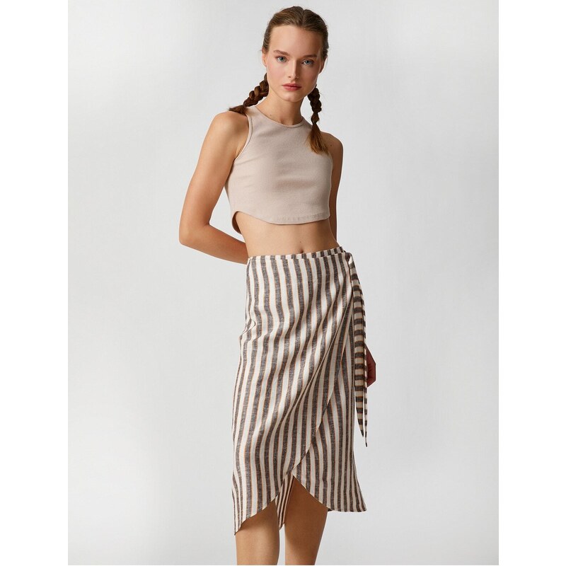 Koton Midi Skirt with Wrapover Closeup and Belted Waist.