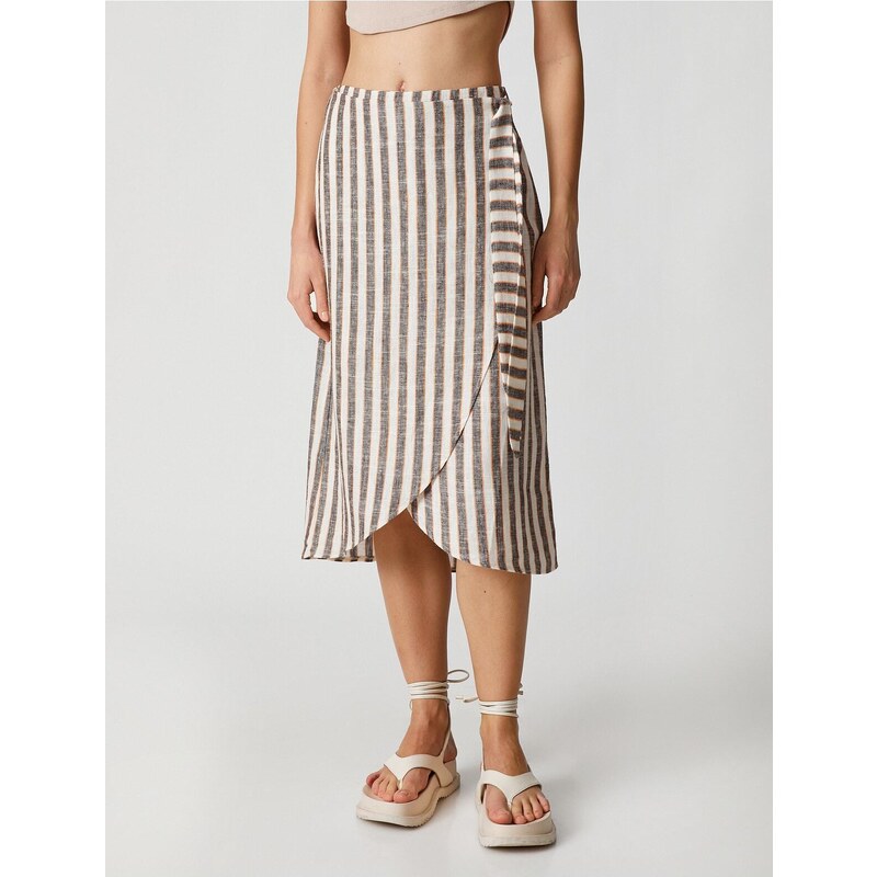 Koton Midi Skirt with Wrapover Closeup and Belted Waist.