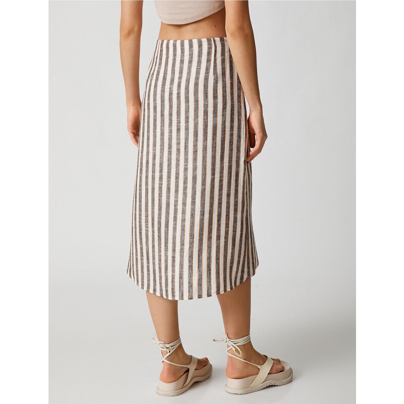 Koton Midi Skirt with Wrapover Closeup and Belted Waist.