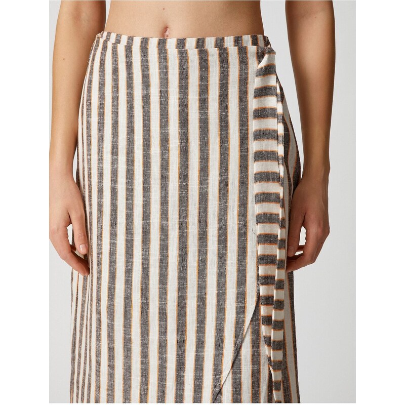 Koton Midi Skirt with Wrapover Closeup and Belted Waist.