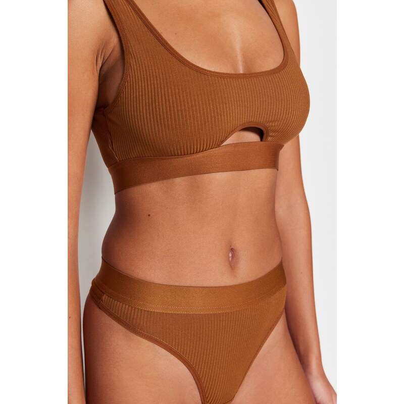 Trendyol Brown Ribbed Elastic Window/Cut Out Detailed Knitted Underwear Set