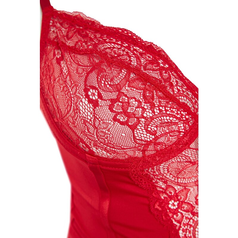 Trendyol Curve Red Lace Detailed Bustier-Panties Underwear Sets