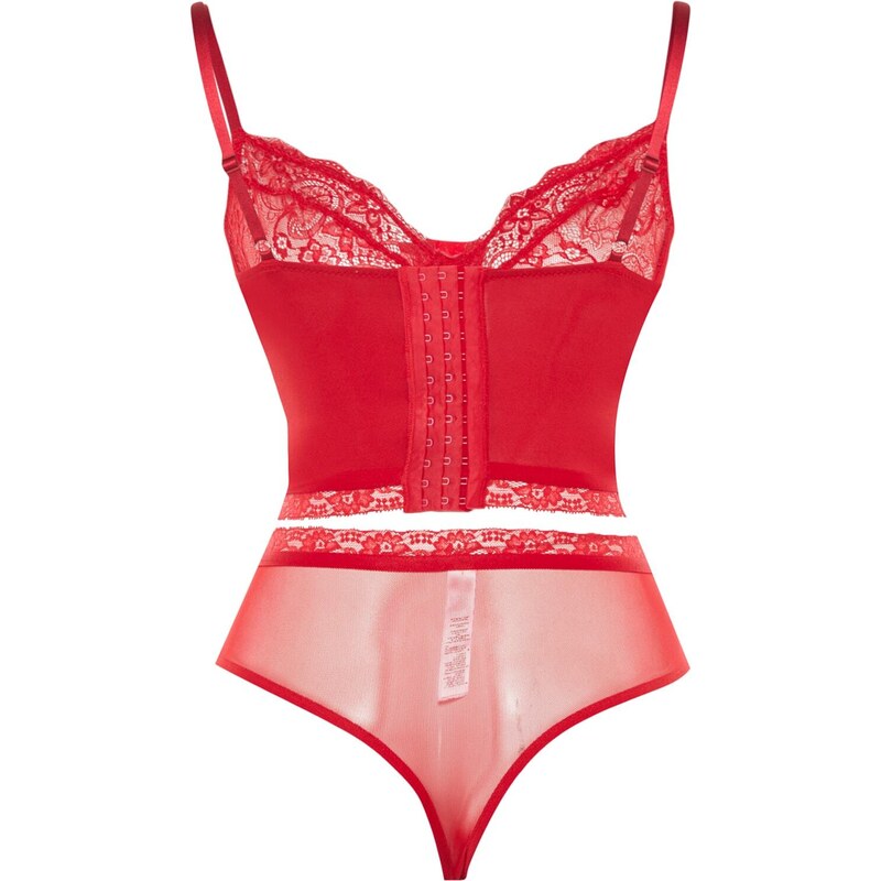 Trendyol Curve Red Lace Detailed Bustier-Panties Underwear Sets