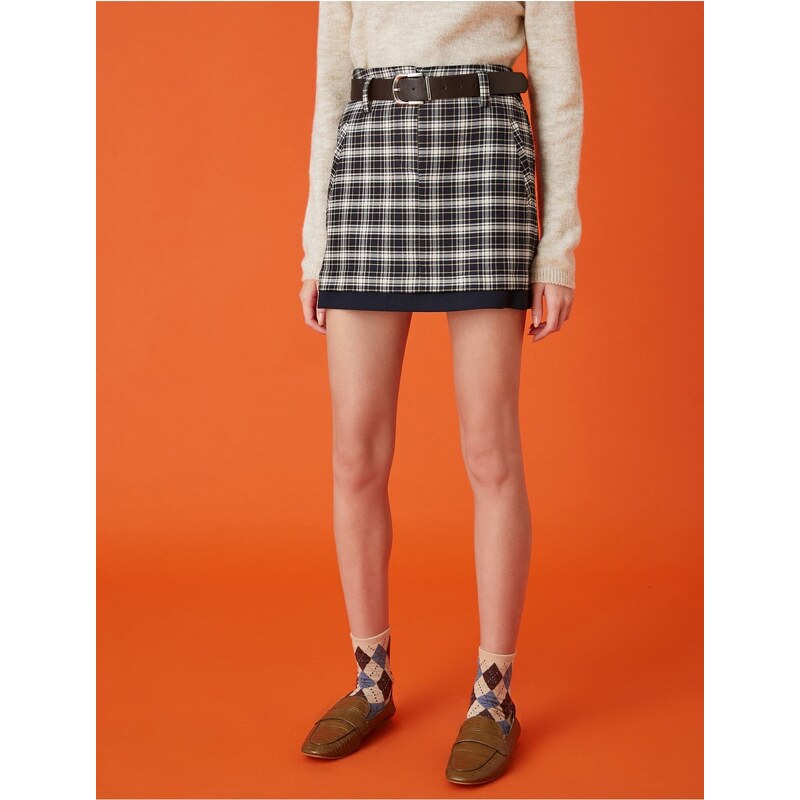 Koton Plaid Mini Skirt with Belt