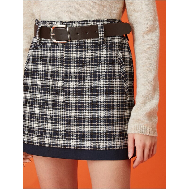 Koton Plaid Mini Skirt with Belt