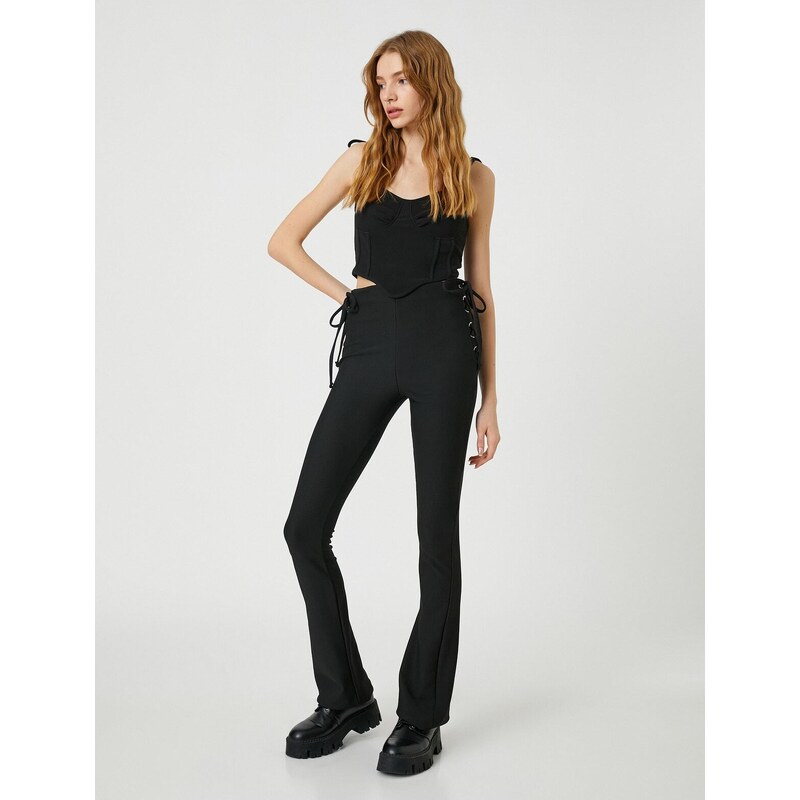 Koton Spanish Leg Leggings Trousers with Tie Detail on the Sides.