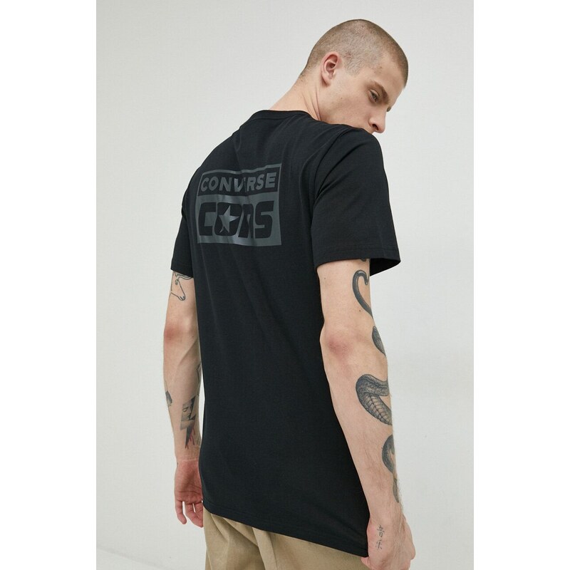Bavlněné tričko Converse černá barva, s potiskem, 10021134.A11-Black