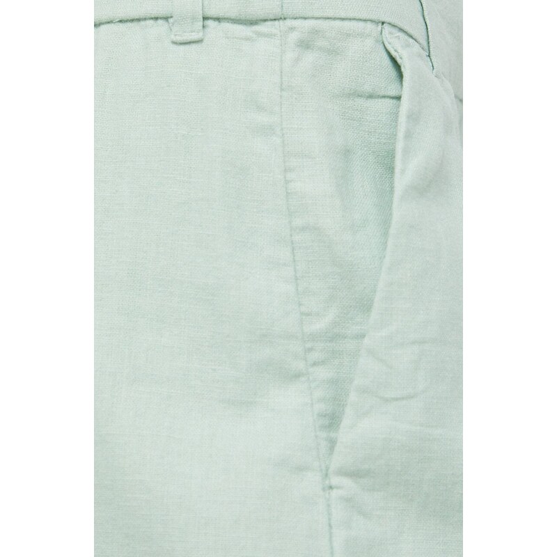 Plátěné kraťasy Abercrombie & Fitch zelená barva, hladké, high waist