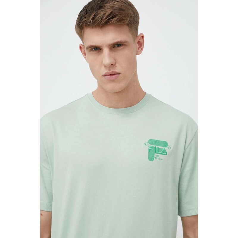 Bavlněné tričko Fila tyrkysová barva, s potiskem